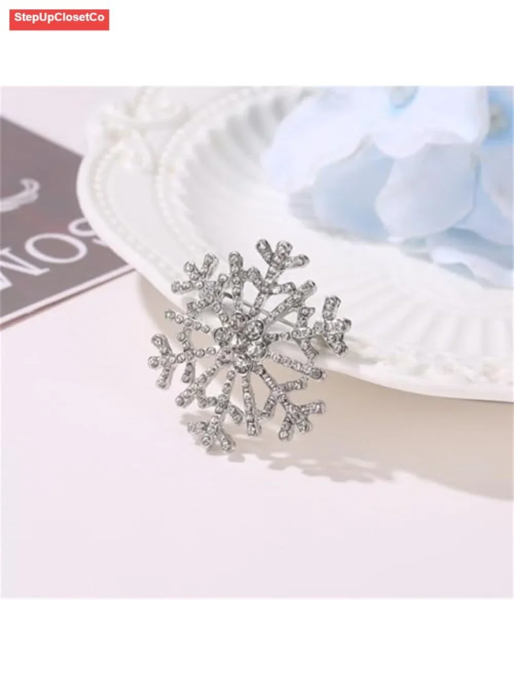 Crystal Snowflake Brooch Pin, Cubic Zirconia Alloy Steel Brooches for Wedding